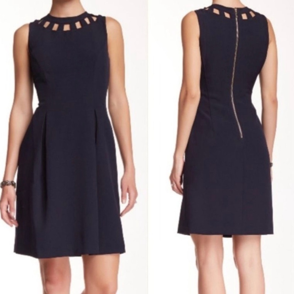 Eliza J Navy Sleeveless A-Line Dress with Cutout Neckline